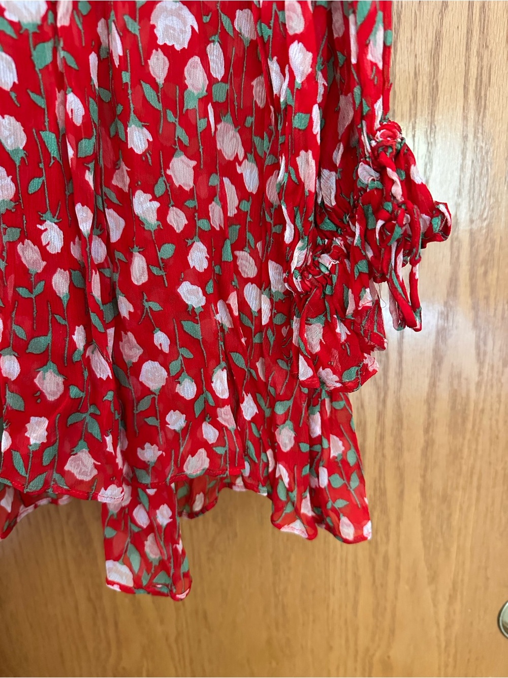 The Kooples Rosa Rosa Red Floral Sheer Dress Size M (2) - Picture 10 of 14